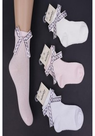 Resim Kıpırık Baby 1'li Kız Çocuk Kurdele Detaylı Beyaz Soket Çorap-1317 Beyaz 