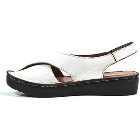 Resim Beatrice 1370 Hakiki Soft Deri Beyaz & Taba Günlük Kadın Sandalet 
