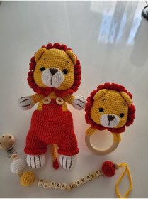 Resim Zey's Amigurumi Amigurumi Galatasaray Taraftar Aslan Yenidoğan Set Uyku Arkadaşı Emzik Zinciri Çıngırak 