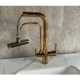 Resim Mutfak Eviye Bataryası Dokunmatik Arıtma Çıkışlı Duş Şelale Gold 