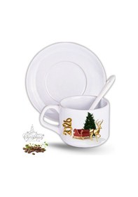 Resim Yılbaşı Hediyesi Noel 2026 Baskılı 2li Set İsimli Porselen Çay Kahve Fincan Seti Beyaz 