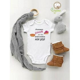 Resim Limon Annem Çok Şey Bilir Desenli Organik Kısa Kol Çıtçıtlı Bebek Body 