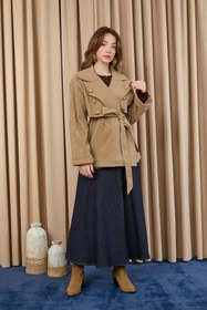 Resim Soul Kadın Broş Detaylı Kısa Trench - 32405 - MINK 