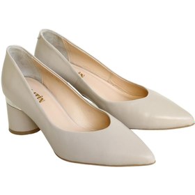 Resim Platin Bej Deri Kadın Alçak Topuklu Ayakkabı 