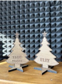 Resim Ahşap Yılbaşı Ağacı Dekor Masaüstü Hediyelik- İsimli Yılbaşı Hediyesi 