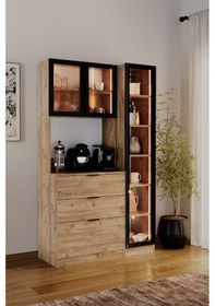 Resim Sierra Temperli Cam 3 Kapaklı Ledli Kahve Köşesi Mutfak Kiler Dolabı Çam Kahverengi 