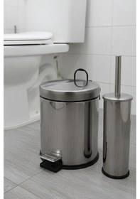 Resim Paslanmaz Lüx Krom Banyo Seti - 5 Litre Pedallı Çöp Kovası Ve Wc Tuvalet Fırçası Takımı Krom 