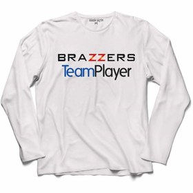Resim Erkek Beyaz Brazzers Team Player Yazılı Uzun Kollu T-shirt 