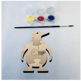 Resim Masif Ahşap Puzzle Çocuklar İçin Boyanabilir Penguen Boya Setli 
