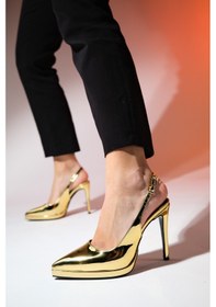 Resim Luvishoes Santa Altın Ayna Kadın Sivri Burun Platform Topuklu Ayakkabı Altın 