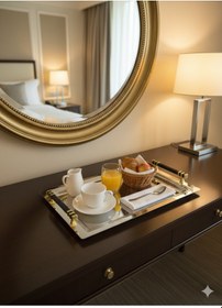 Resim Özburak Siyah İnci Ikramlık Sunumluk Çay Ve Servis Tepsisi Siyah - Altın Bej - Siyah 25 X 35 Cm Bej - Siyah 