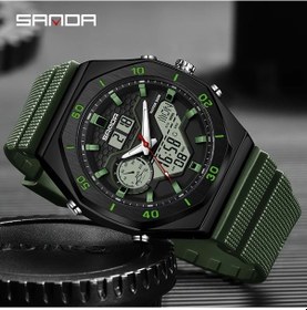 Resim Oldfriend Sanda Erkek Kasa Yeşil Kronograf Su Geçirmez Elektronik Spor Kol Saati Diğer 