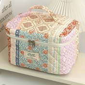Resim Patchwork Çiçekli Kozmetik Çanta Seti Kadınlar için Bohem Tarzı Depolama Ruj, Cilt Bakımı Taşınabilir Kapitone Kozmetik Çantası Moda Kozmetik Çantası Saplı Renk Karışımı Fermuarlı Çanta Anneler Günü, Doğum Günü Hediyesi Ülke Stili Tuvalet Çantası Seyahat için 