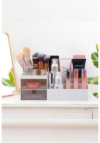 Resim Piev 2 Çekmeceli Çok Bölmeli Makyaj Kozmetik Düzenleyici Organizer Beyaz 