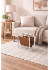 Resim Terra Dekoratif Beyaz Metal Dergilik Gazetelik - Kahverengi Deri Detaylı Modern Ofis Salon Düzenleyici 