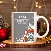 Resim Yılbaşı Evleri ve Noel Baba Tasarımlı Kupa Bardak 