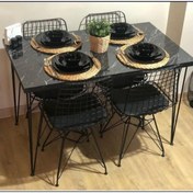 Resim Red Line Tasarım Mermer Görünümlü Masa Sandalye Takımı 4 Adet Tel Sandalye Masa Takımı 70x120 