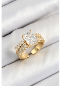 Resim Pirinç Büyük Zirkon Taşlı Model Gold Renk Kadın Yüzük Diğer 