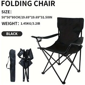 Resim Fochsia 1 Adet Siyah Katlanır Kamp Sandalyesi Uzun Askılı Fileli Bardaklık Sağlam Çelik Çerçeve Kamp Plaj Piknik Siyah 