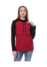 Resim Luvmabelly Myra4523 Siyah - Bordo Parçalı Kapüşonlu Ve Cepli Emzirme Sweatshirt 