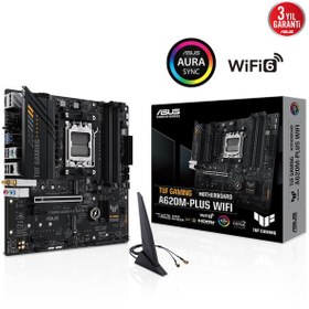 Resim ASUS TUF GAMING A620M-PLUS WIFI DDR5 6400MHZ 1XHDMI 2XDP 2XM.2 USB 3.2 MATX AM5 (AMD AM5 7000 SERİSİ İŞLEMCİ UYUMLU) 