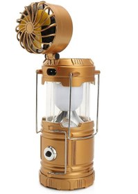 Resim Şarjlı Güneş Enerjili Kızaklı Fanlı Kamp Lambası Altın 