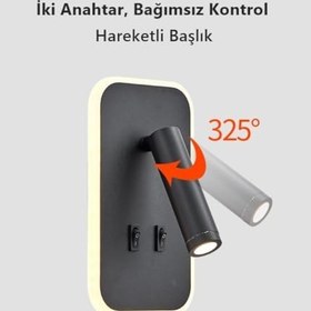 Resim Tuvalu Dekoratif Yatak Başı Lambası Cata13 Watt Gün Işığı Çift Kademeli Baş Ucu Kitap Okuma Lambası Led Aplik Gece Lambası Siyah 