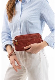Resim Nemo Bags Kiremit Unisex Cüzdan, 4 Gözlü, Telefonluk, Crinkle Kumaş, Çapraz Askılı Omuz Çantası, 20x12cm Kiremit 