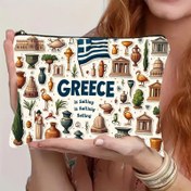Resim Canlı Yunan Kültürü & Antik Yunanistan Baskılı Makyaj Çantası - Mızrak, Sütunlar, Zeytin Dalları ve Yunanca Metinli Hafif Dayanıklı Seyahat Organizeri Güvenli Fermuarlı İçlik, Şık Tuvalet Torbası (Zeytin, İspanak Peyniri, Laika Bayrağı Tasarım) Unisex Yetişkin Gezi Aksesuarı, İdeal Sevgi Dolusu 