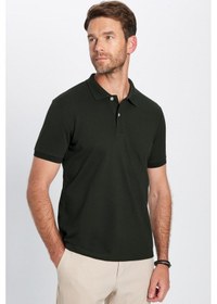 Resim Tudors Erkek Slim Fit Dar Kesim %100 Pamuk Kısa Kollu Polo Yaka Haki Tişört-50257 