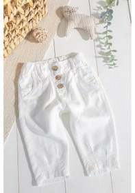 Resim Düğmeli Beli Lastikli Erkek Bebek Keten Pantolon 001 