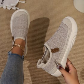Resim Kadınlar için Düz Renkli Günlük Sneakerlar, Kaymaz Yuvarlak Burunlu Nefes Alabilir Ayakkabılar, PVC Tabanlı ve Kumaş İçlikli Klasik Düz Kadın Ayakkabıları, Dış Aktiviteler için Rahat Düşük Topuklu Yürüyüş Ayakkabıları 