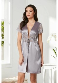 Resim Pierre Cardin Saten Dantelli Midi Sabahlık 1020 Royal 001 