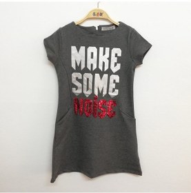 Resim Kız Çocuk Varak Pullu Elbise Antrasit Melanj 