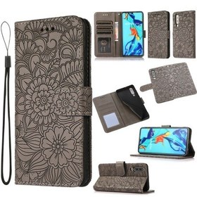 Resim Huawei P30 Cilt Hissediyorum Kabartmalı Ayçiçeği Yatay Çevirme Deri Kılıf Tutucu Ve Kart Yuvaları Ve Cüzdan Ve İpi İle 