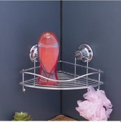 Resim Vakumlu Banyo Duvar Rafı Şampuanlık Kancalı Köşe Rafı Krom 