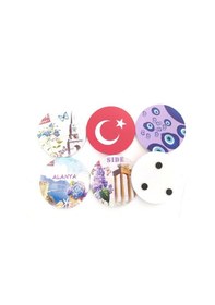 Resim Ahşap 6Lı Kupa Bardak Altlığı Çok Renkli 