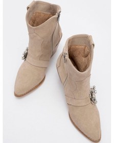 Resim Luvi Shoes Any Bej Taşlı Hakiki Deri Süet Kadın Topuklu Bot Bej Süet 