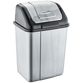 Resim Plastik Mini Sallanır Kapak Klink İtmeli Çöp Kutusu Kovası / 5 Lt. / No : 1 / 14 x 19 x 27 Cm. Gri 