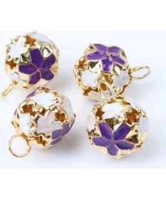 Resim Çiçekli Kulplu Çan, Hayvan Tasma Zili, Amigurumi Zili, Kına Gecesi Tef Yapımı Zili 20 Adet Mor 