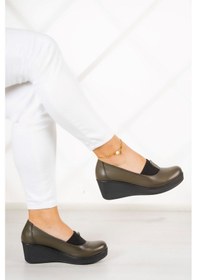 Resim Erkan Saçmacı Daisy Haki Hakiki Deri Dolgu Topuklu Günlük Ayakkabı Haki 