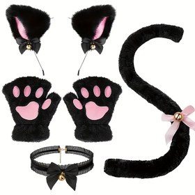 Resim 5/6 Parça Kadın Kedi Kostüm Seti - Kulaklar, Kuyruk ve Eldivenler Dahil - Halloween, Karnaval, Maskeli Balosu ve Sevimli Kedi Temalı Etkinlikler İçin Mükemmel 
