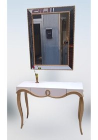 Resim Dresuar CNC Kabartma Model Hayal Ayna Gold beyaz Uyumu Ahşap MDF Kayın Ayak El yapımı beyaz 