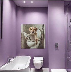 Resim GAAGART Tekli Kare Kanvas Banyo Tablosu Gazete Okuyan Kahverengi Labrador Köpek 50 x 50 gartNM8383 