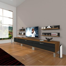 Resim Decoraktiv Eko 270r Slm Krom Ayaklı Tv Ünitesi Tv Sehpası - Ceviz - Siyah 