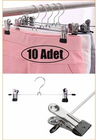 Resim Mandallı Metal Pantolon & Etek Askısı Gümüş 10 Adet Krom 