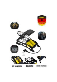 Resim Alman Tasarımı Çift Pistonlu Ayak Pompası Barometreli Kaymaz Pedallı Lastik Şişirme Pompası 