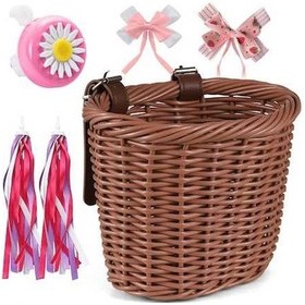 Resim Pazly Kızlar İçin Çocuk Bisiklet Sepeti, Ön Aksesuar, Gidon Süsü, 3-13 Yaş, Kahverengi Kahverengi 