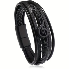Resim 1 Adet Minimalist Çok Katmanlı Manyetik Tokalı Suni Deri Bileklik, Retro Yaratıcı Erkek Müzik Notu Bileklik 