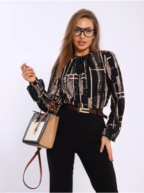 Resim Style World Büyük Beden Uzun Kollu Kadın Ofis Bluz 304329808 Siyah 